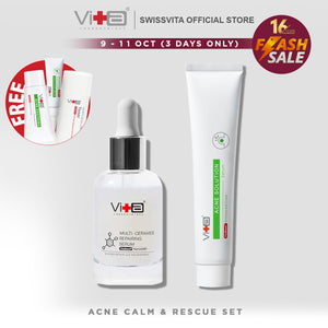 Swissvita 【Acne Calm & Rescue Set】Ceramide serum 30ml + Acne serum 50g, FREE Acne cleanser 30g + Toner 30ml + Acne serum 5g