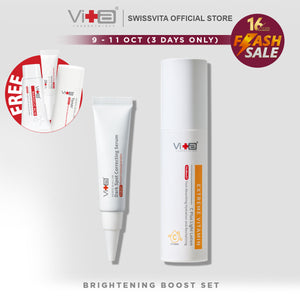 Swissvita 【Brightening Boost Set】 - Vitamin c serum 50ml + Dark spot serum 15g, FREE Mandelic Cleanser 30g + Toner 30ml + Serum 5g