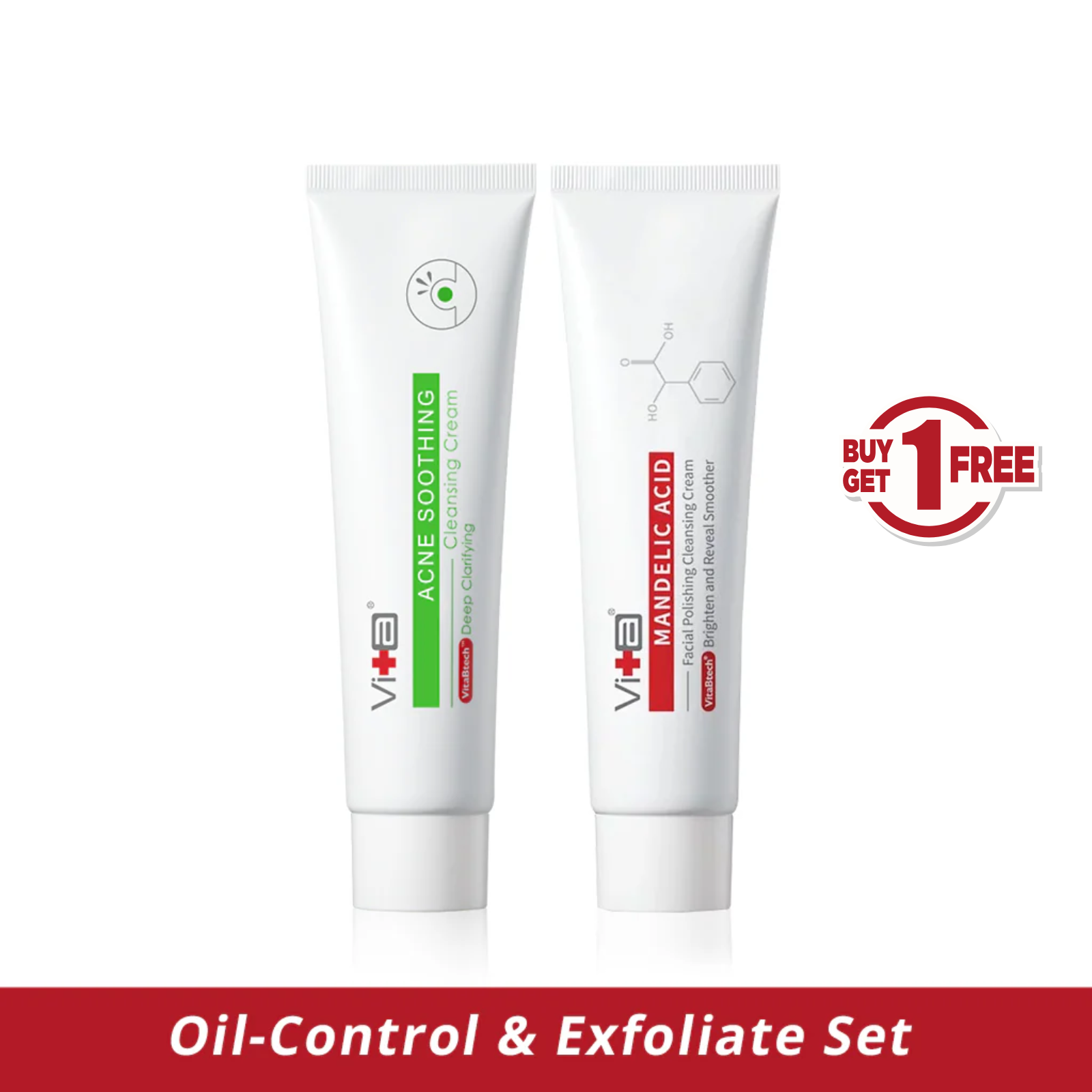 【Buy 1 Free 1】Oil-control & Exfoliate - Swissvita Acne Soothing Cleansing Cream (100g) + Mandelic Acid Facial Polishing Cleansing Cream (100g)