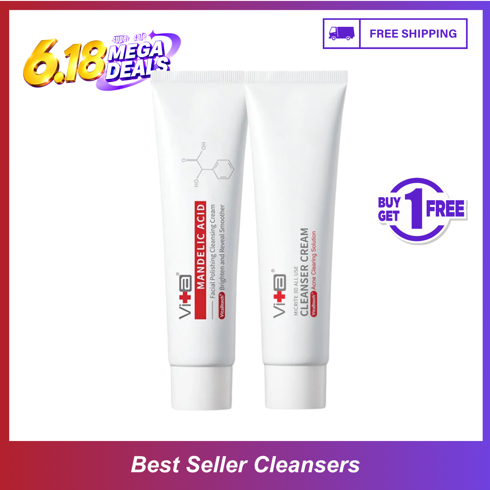 【Buy 1 Free 1】Swissvita Cleanser Cream (100g) + Swissvita Mandelic Acid Facial Polishing Cleansing Cream (100g)
