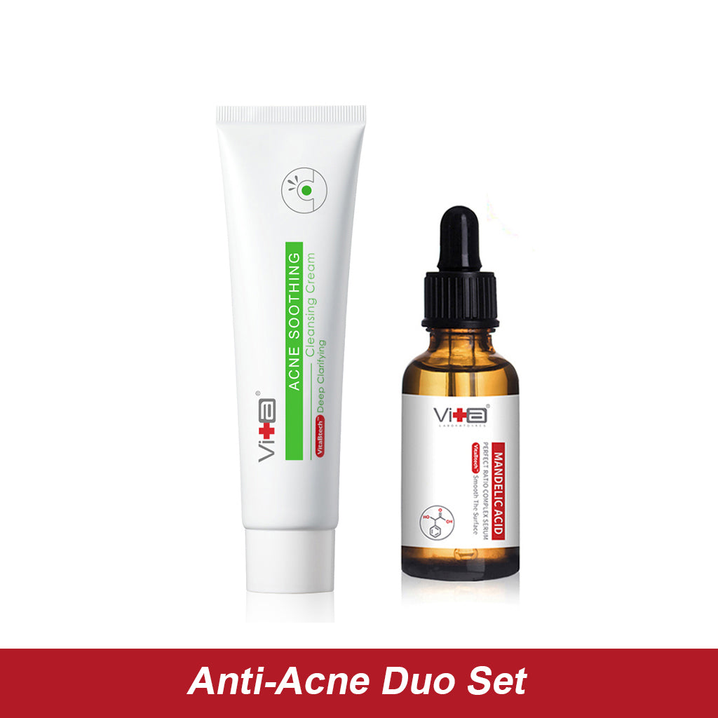 【Anti-Acne Duo Set】Swissvita Acne Soothing Cleanser Cream -100g (VitaBtech) + Swissvita Mandelic Acid Perfect Ratio Complex Serum - 30ml (VitaBtech)