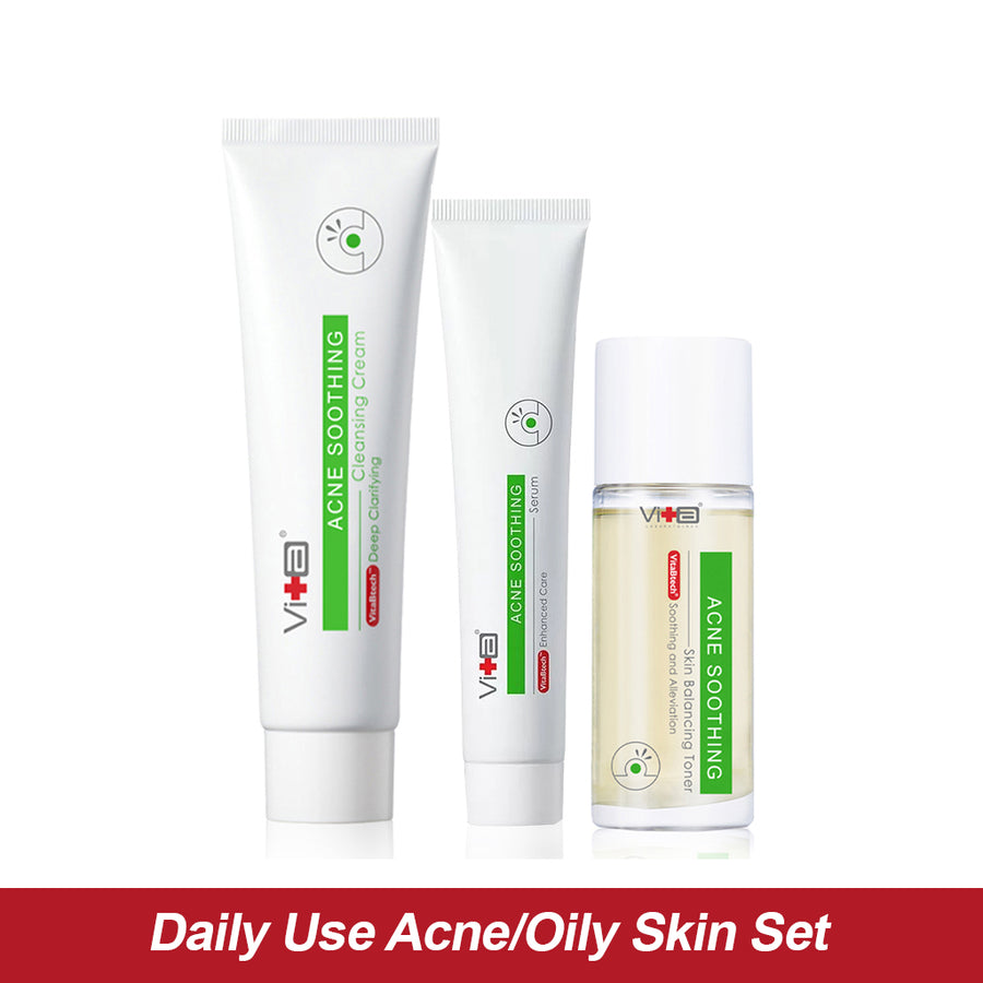【Daily Use: Oily Skin】Swissvita Acne Soothing Cleanser 100g, Acne Soothing Toner 120ml, Acne Soothing Serum 50g