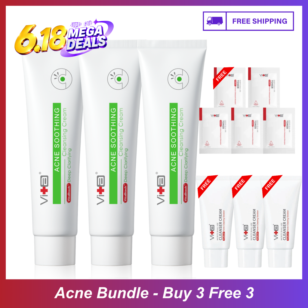 【Buy 3 Free 3】Breakout-Free Bundle - Swissvita Acne Soothing Cleansing Cream (100g) x 3 + Mini Cleanser (30g) x 3