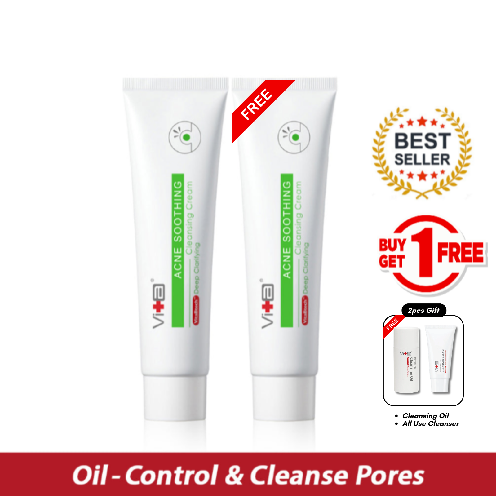 【Buy 1 Free 1】Swissvita Acne Soothing Cleansing Cream 100g x 2pcs