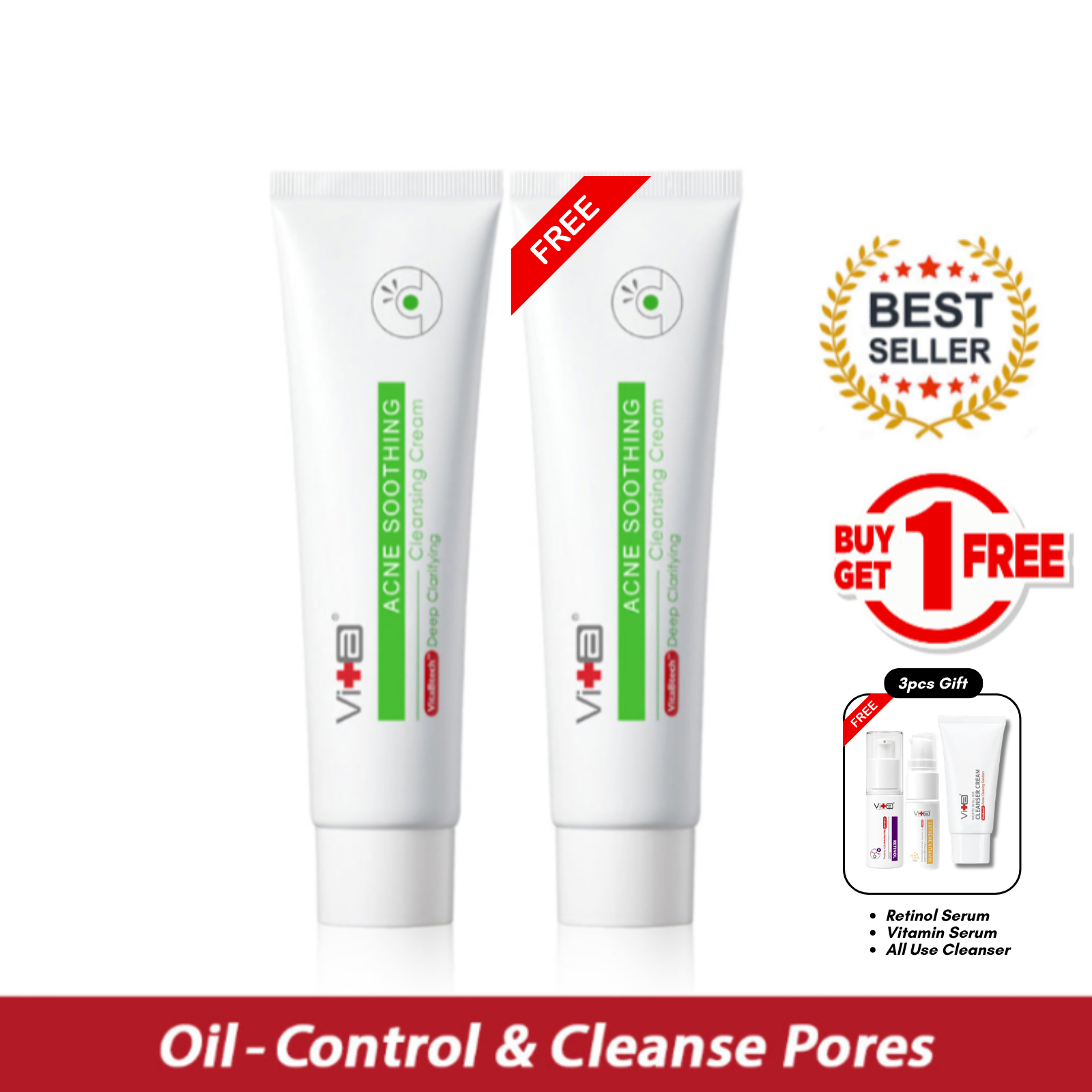 【买一送一】Swissvita Acne Soothing Cleanser Cream (VitaBtech)  薇佳速效抗痘调理洁面乳 - (100g)