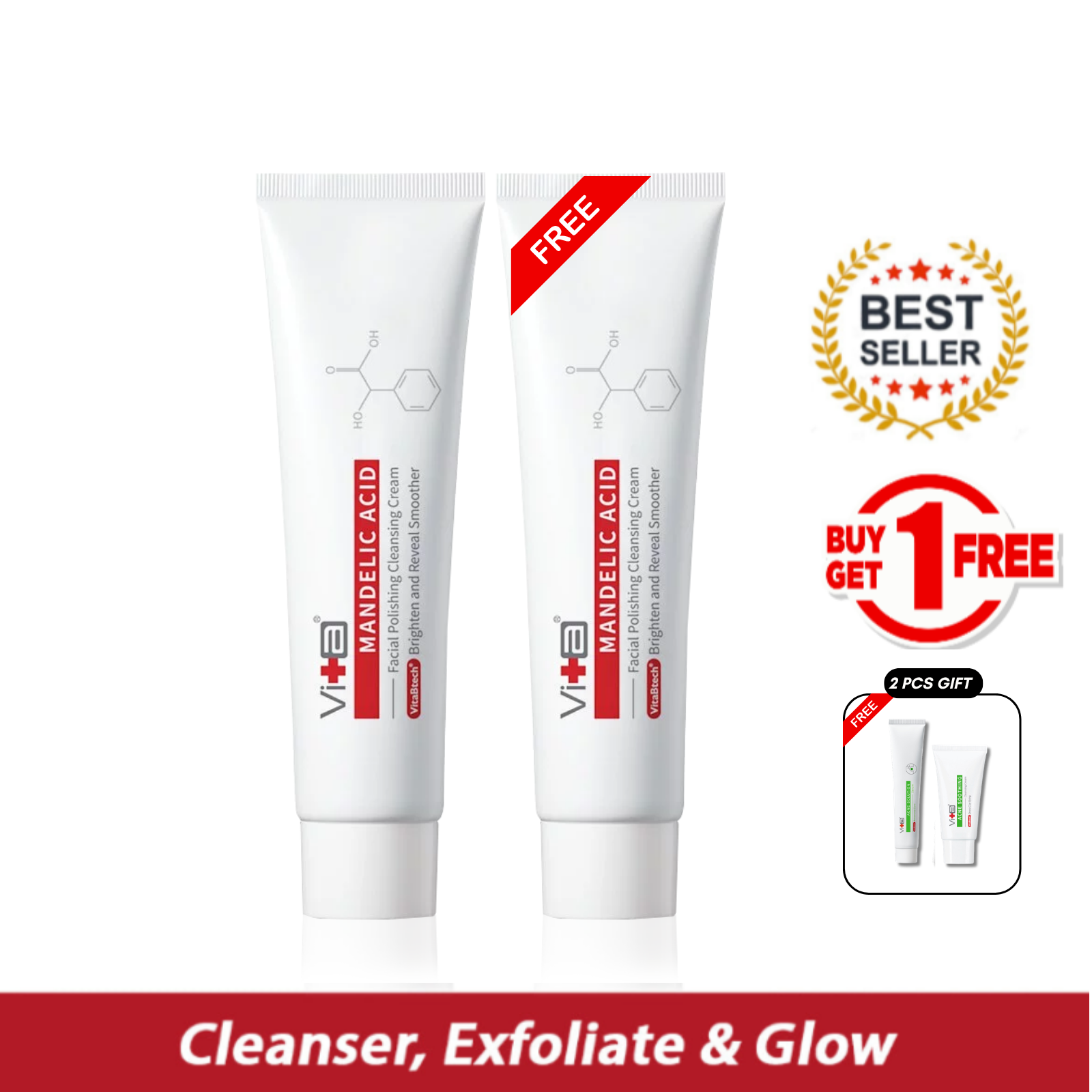 【Buy 1 Free 1】Swissvita Mandelic Acid Facial Polishing Cleansing Cream 100ml x 2 pcs