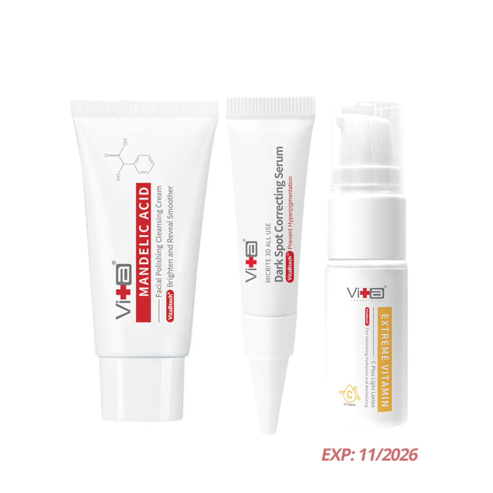【70% OFF】Travel Size - Swissvita Mandelic Acid Cleanser (30g) + Dark Spot Serum (5g) + Vitamin C Lotion 10ml (Exp 11/2026)