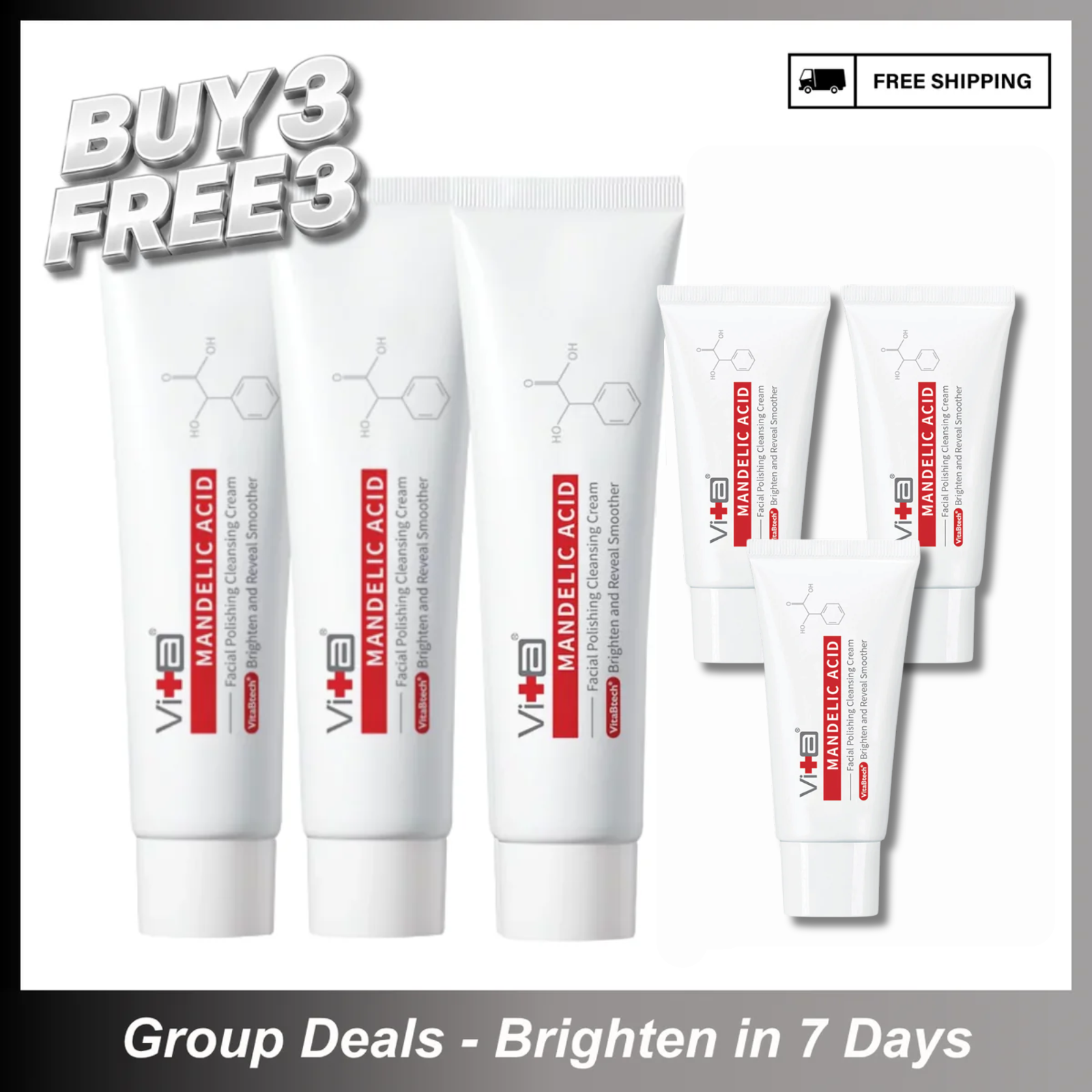 【Buy 3 Free 3】Pore Perfecting Bundle - Swissvita Mandelic Acid Facial Polishing Cleansing Cream (100ml) x 3