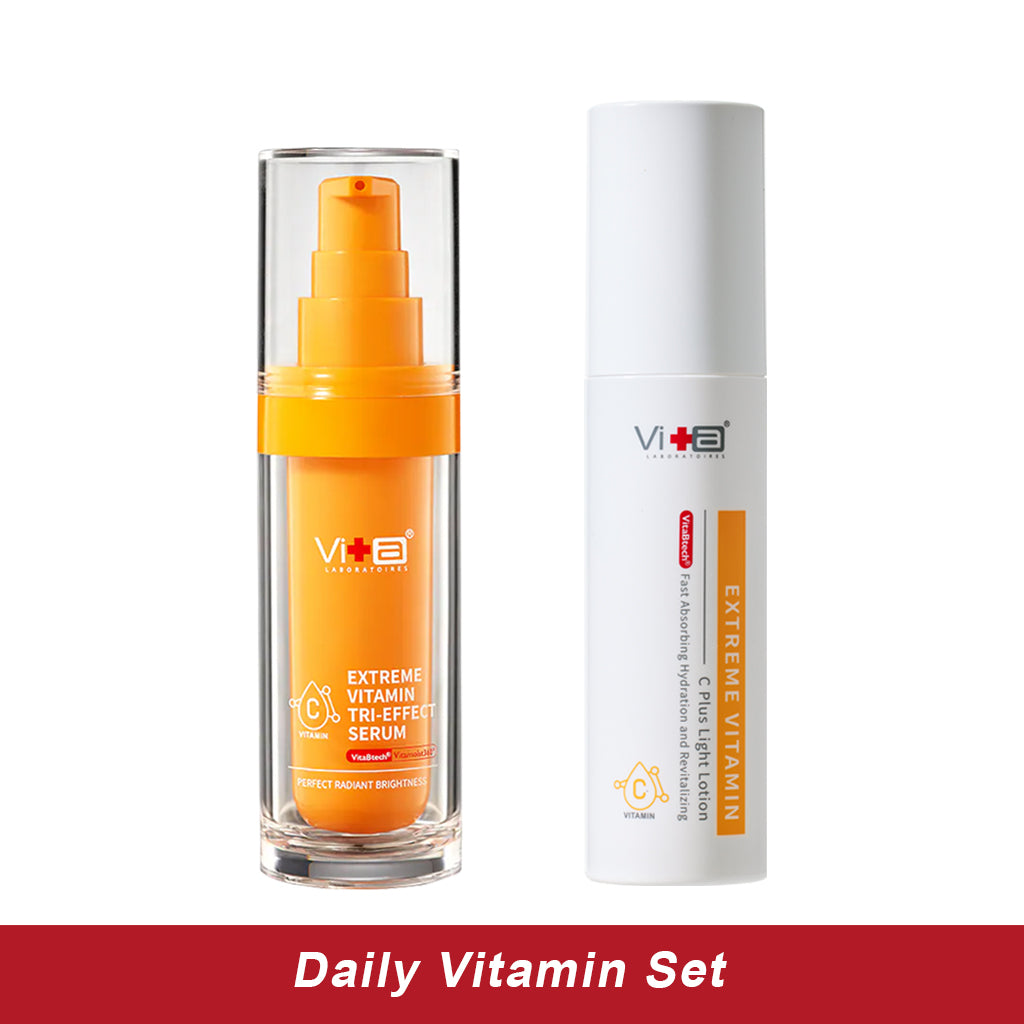 【Daily Vitamin Set】Swissvita Extreme Vitamin Tri-Effect Serum 30ml + Vitamin C Plus Light Lotion Serum 50ml