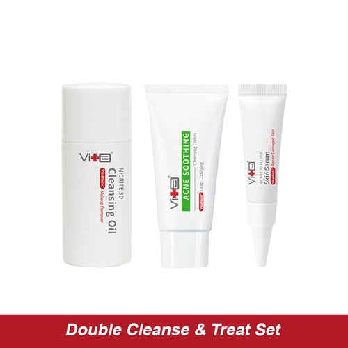 70% OFF【Double Cleanse & Treat Set】Swissvita Cleansing Oil 30ml (Exp 8/2026) + Acne Soothing Cleanser 30ml (Exp 8/2026) + Skin Serum 5g (Exp 5/2026)