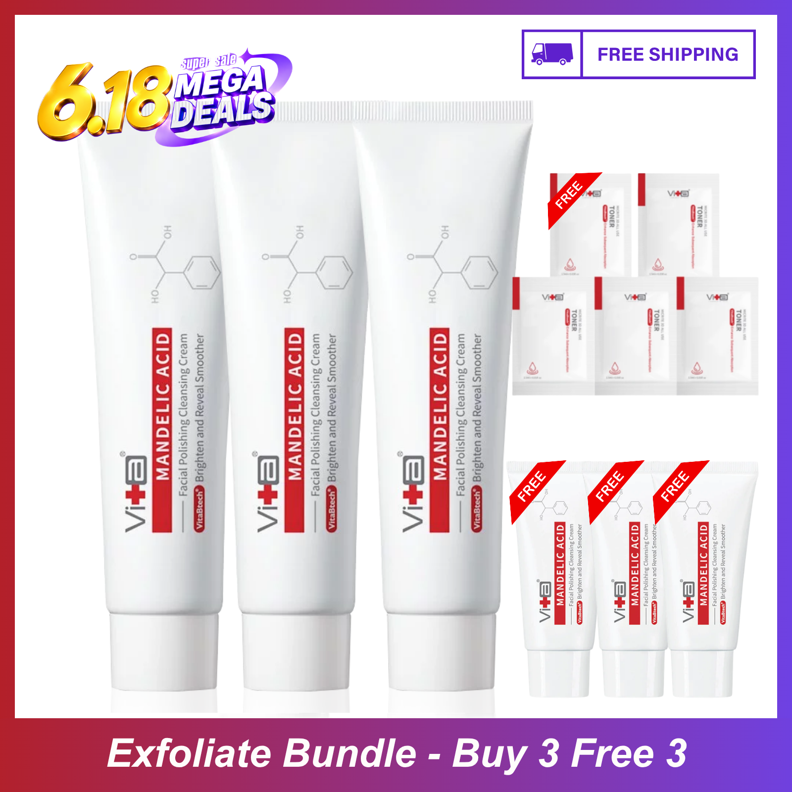 【Buy 3 Free 3】Pore Perfecting Bundle - Swissvita Mandelic Acid Facial Polishing Cleansing Cream (100g) x 3 + Mini Cleanser (30g) x 3