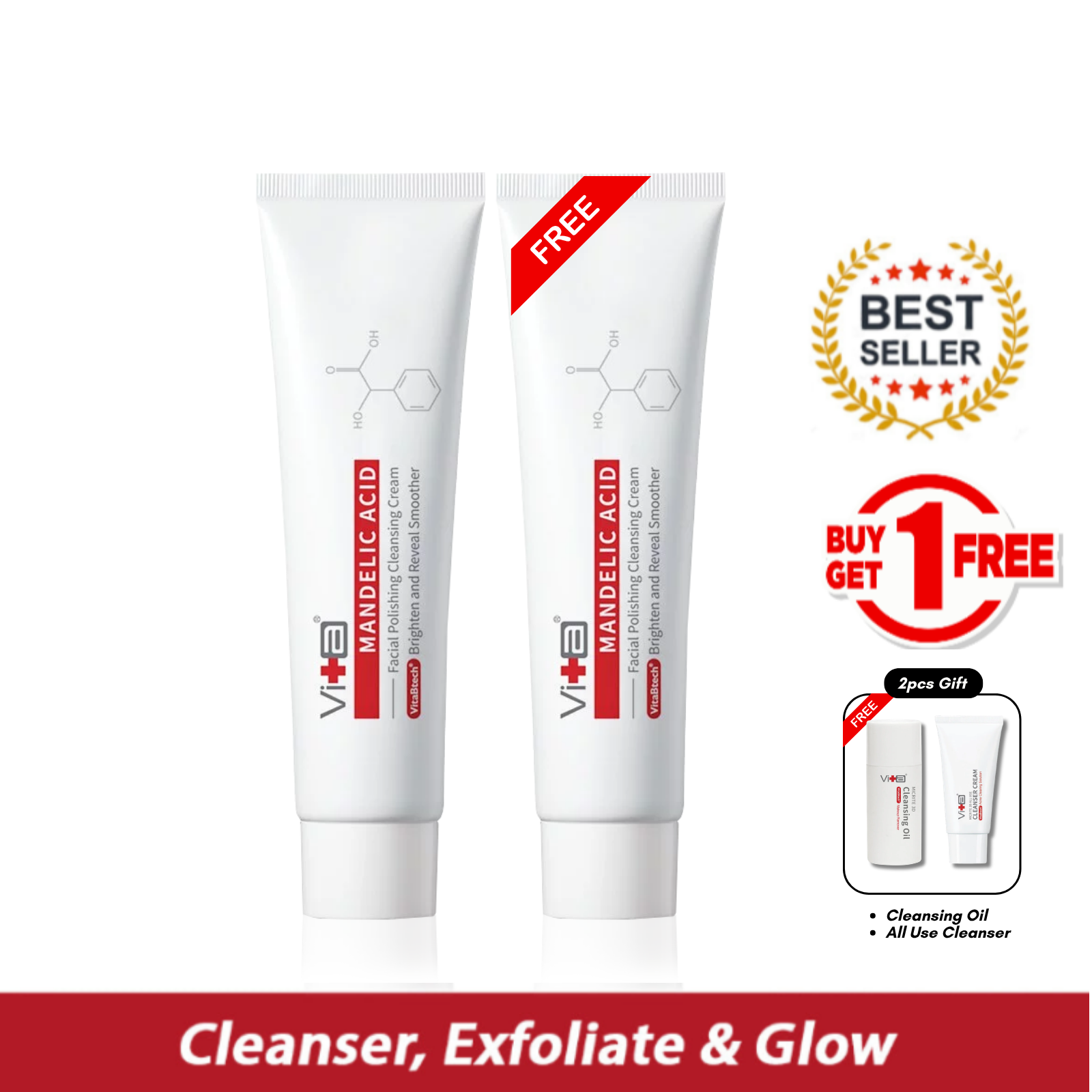 【Buy 1 Free 1】Swissvita Mandelic Acid Facial Polishing Cleansing Cream 100ml x 2 pcs