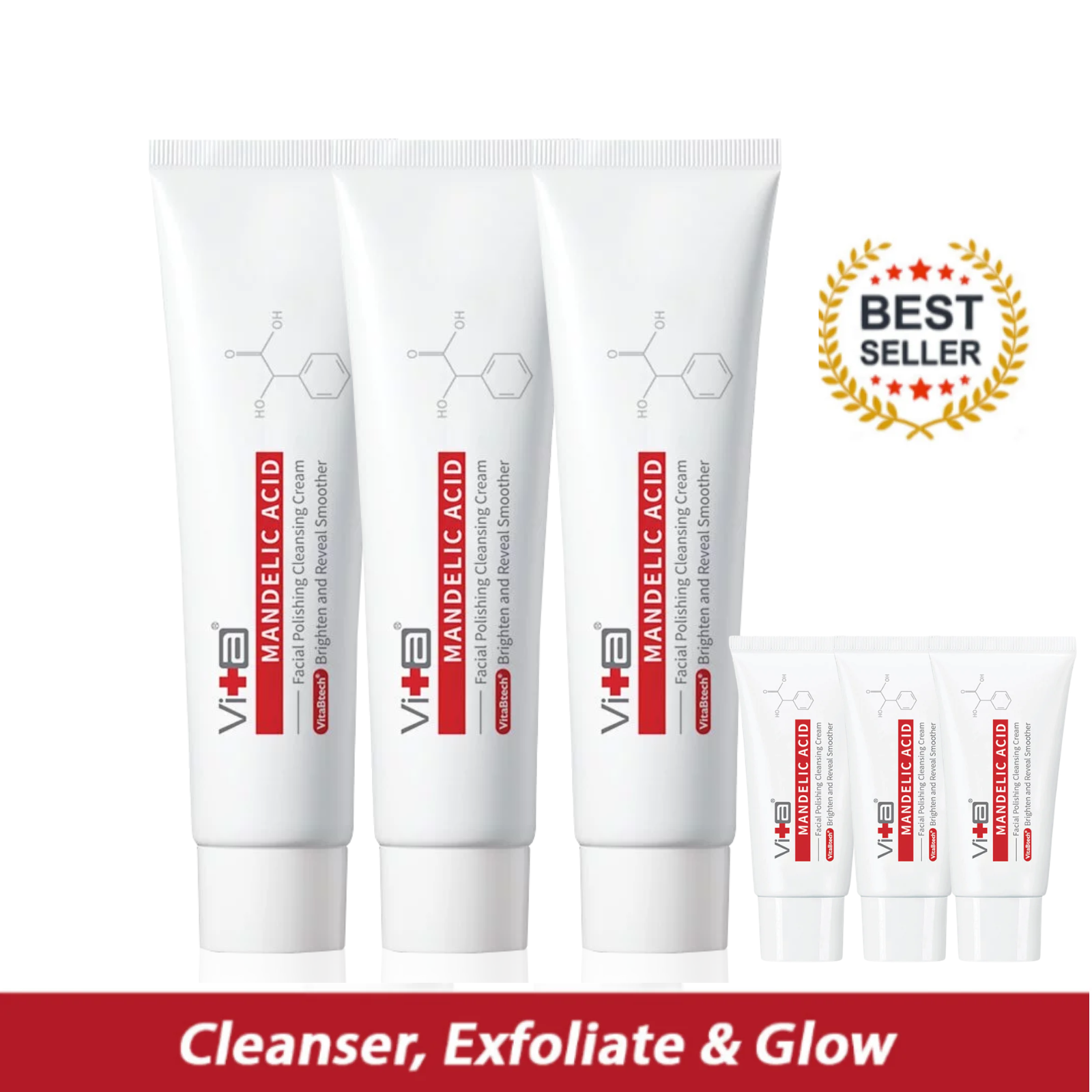 【Buy 3 Free 3】Pore Perfecting Bundle - Swissvita Mandelic Acid Facial Polishing Cleansing Cream (100g) x 3 + Mini Cleanser (30g) x 3