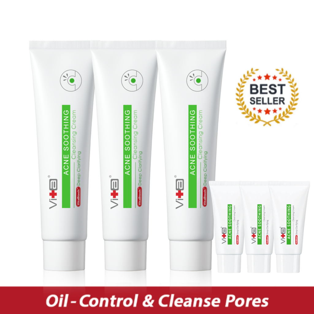 【Buy 3 Free 3】Breakout-Free Bundle - Swissvita Acne Soothing Cleansing Cream (100g) x 3 + Mini Cleanser (30g) x 3