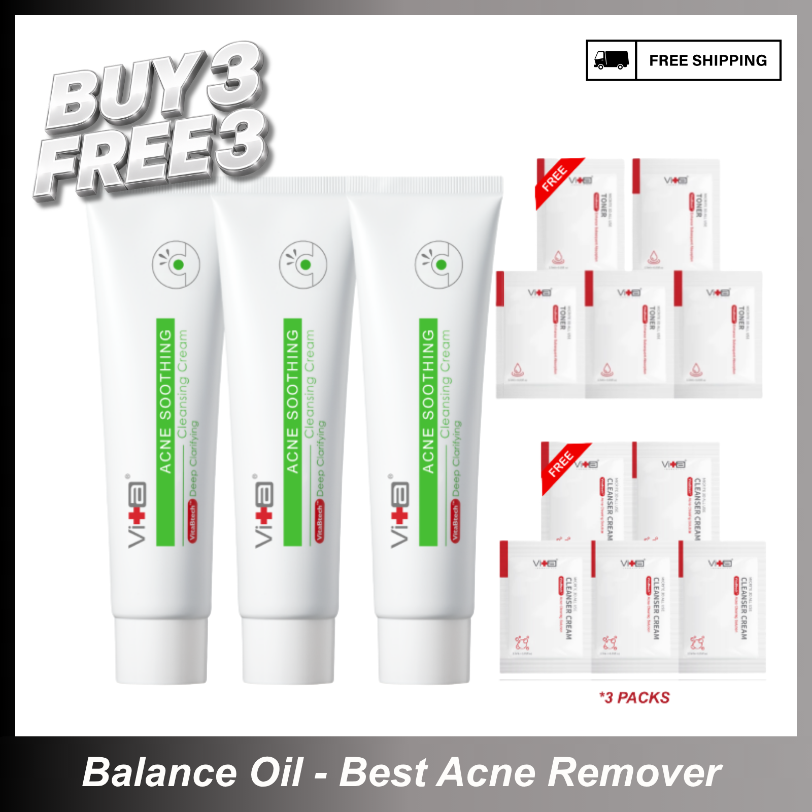 【Buy 3 Free 3】Breakout-Free Bundle - Swissvita Acne Soothing Cleansing Cream (100ml) x 3pcs