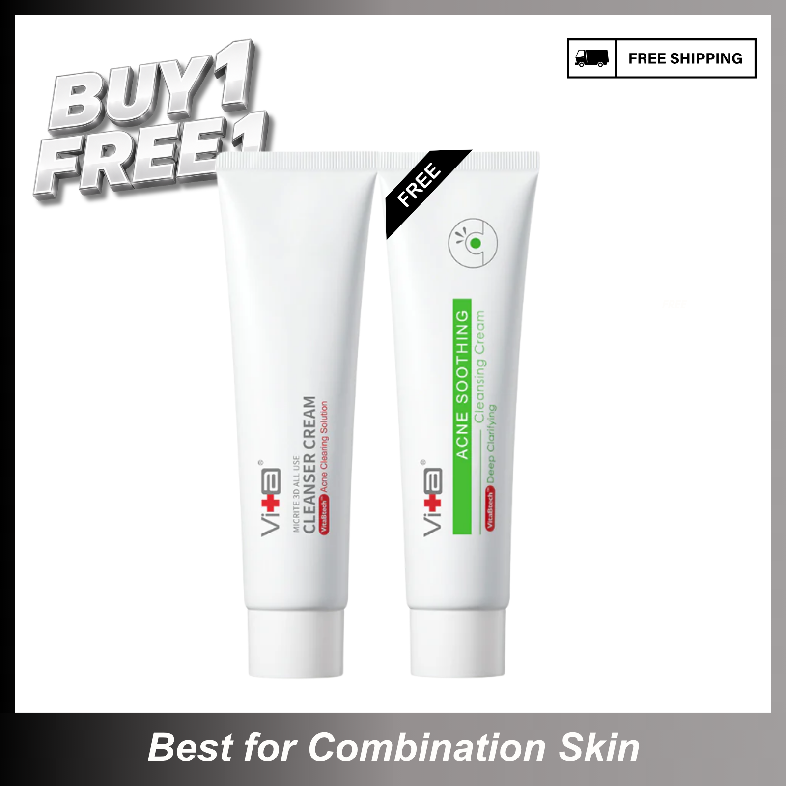【Buy 1 Free 1】Essential Cleanse Combo - Swissvita Acne Soothing Cleansing Cream (100ml) + All Use Cleanser Cream (100ml)
