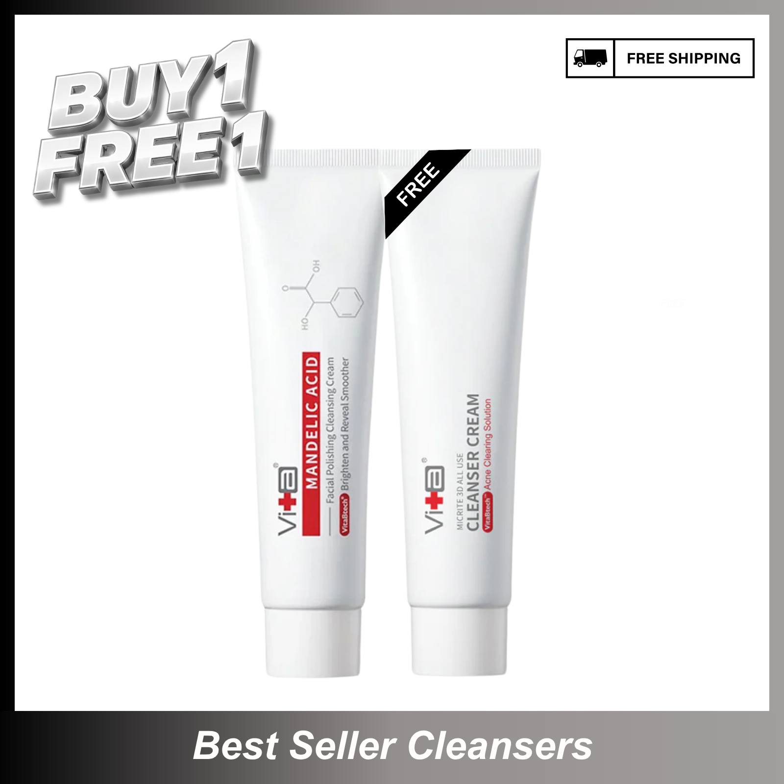 【Buy 1 Free 1】Swissvita Cleanser Cream (100ml) + Swissvita Mandelic Acid Facial Polishing Cleansing Cream (100ml)