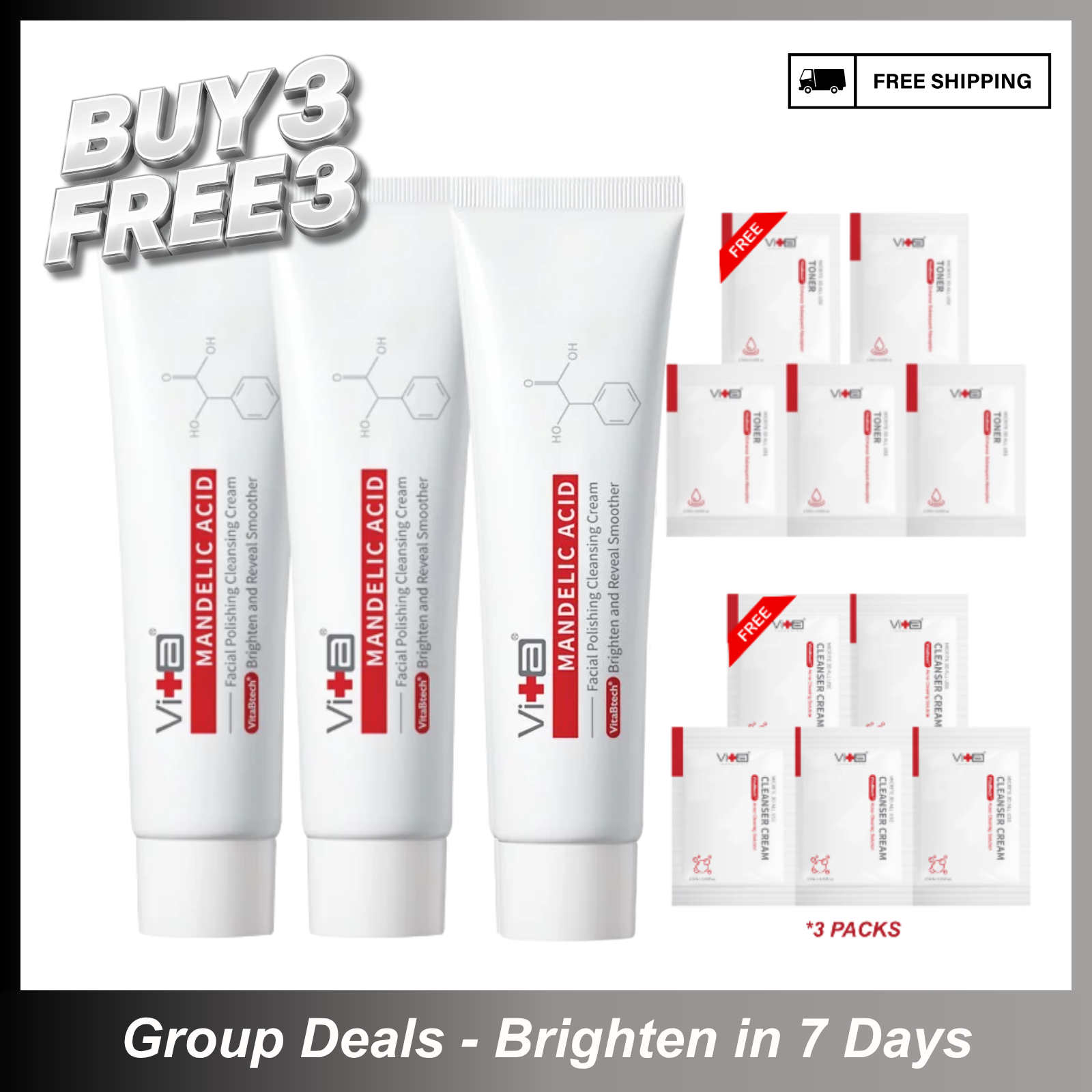 【Buy 3 Free 3】Pore Perfecting Bundle - Swissvita Mandelic Acid Facial Polishing Cleansing Cream (100ml) x 3